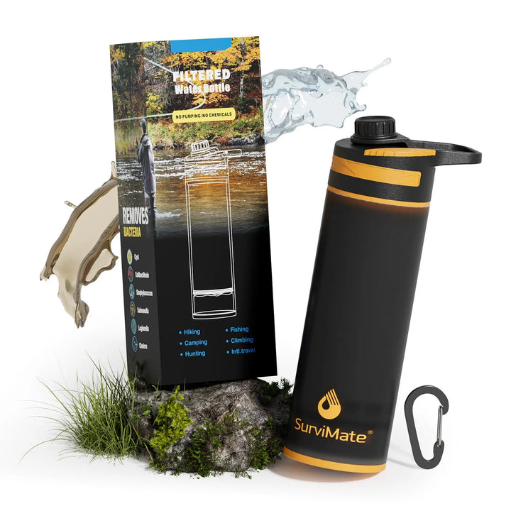 Authorized Survimate 27oz Filtered Water Bottle with 0.01μm Ultra-Filtration, Portable Water Filter Bottle with 3-Stage Filtration for Survival, Camping, Hiking, Backpacking, Drinking, Emergency Purewell