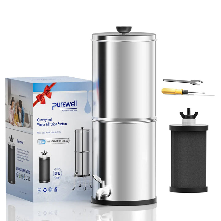 Purewell 304 Stainless Steel Gravity-fed Water Filter System 1.0 Gallon Purewell